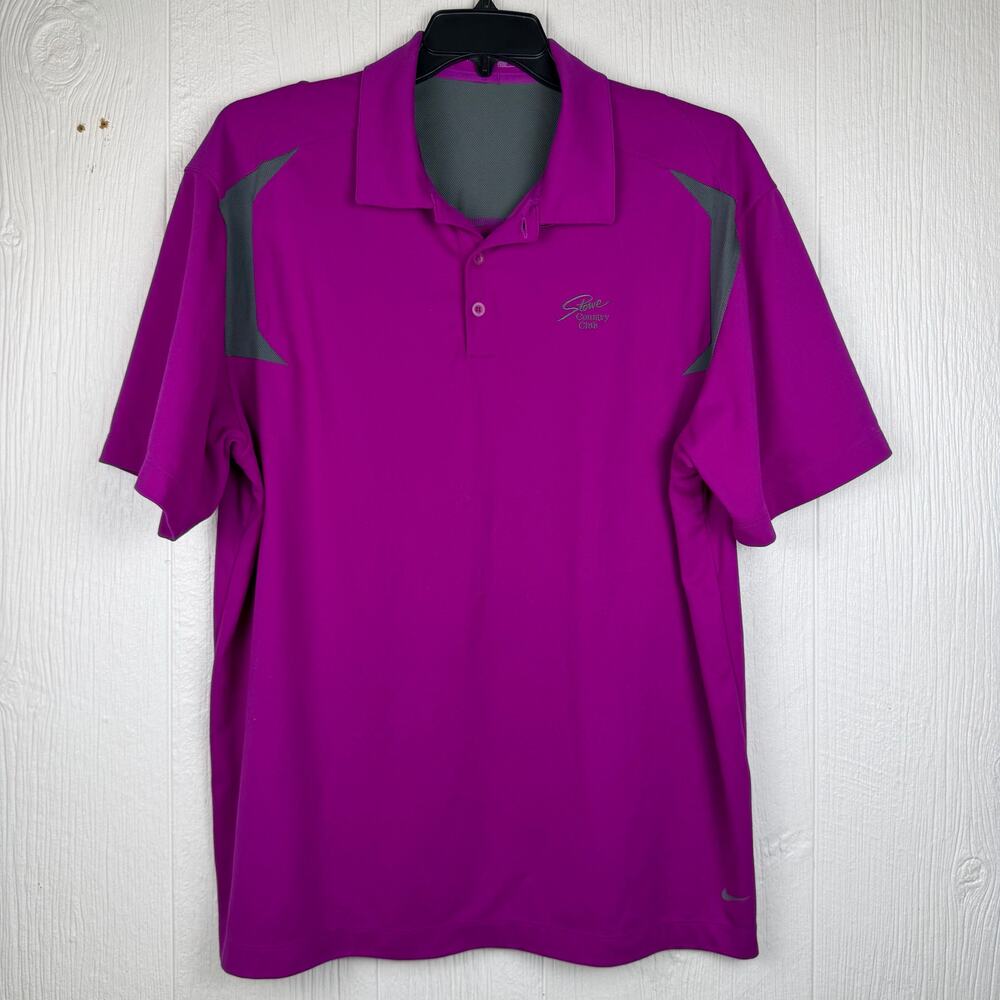 NikeGolf dri-fit polo shirt men’s XL purple & gray. Stowe Country Club logo